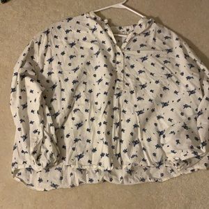 Peasant blouse. White with blue flowers.